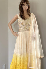 Women's Yellow Desinger Salwar Suit with Flair