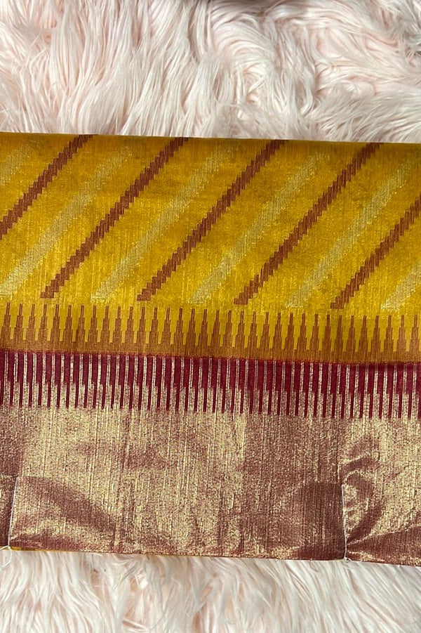 Yellow and Maroon Stripes Saree